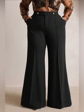 Structured High-Waist Black Wide-Leg Pants
